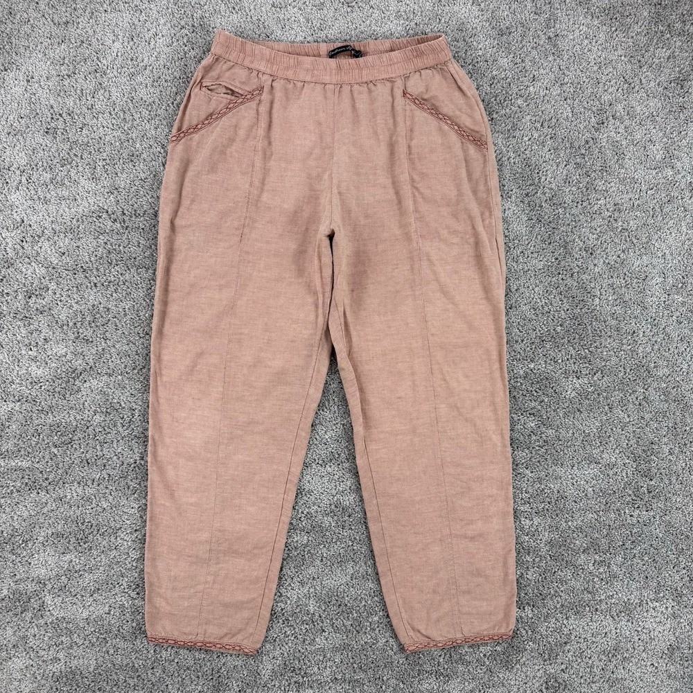 Gundrun Sjoden Linen Pants Women's M Pink Pull On Embroidery Beachy Coastal